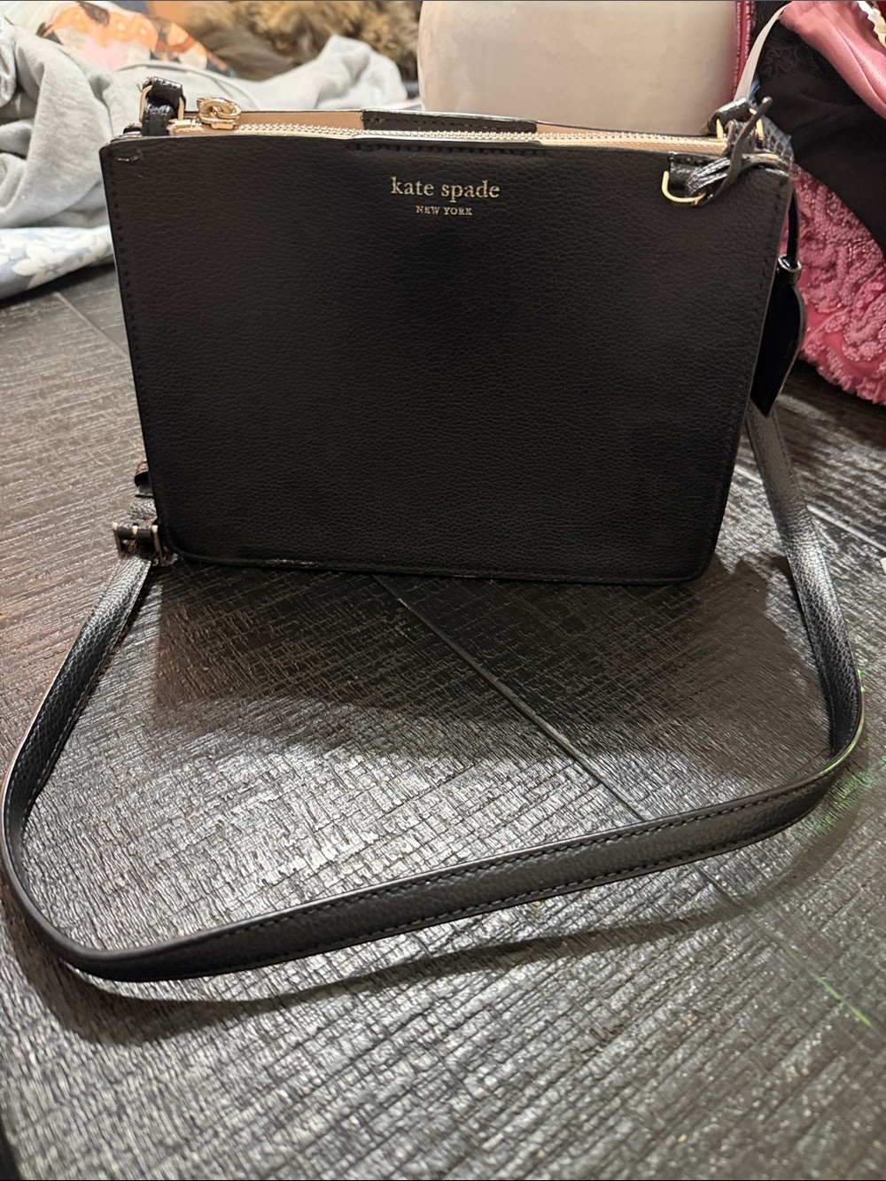 kate spade Black Pebbled Leather Crossbody with Gold Hardware